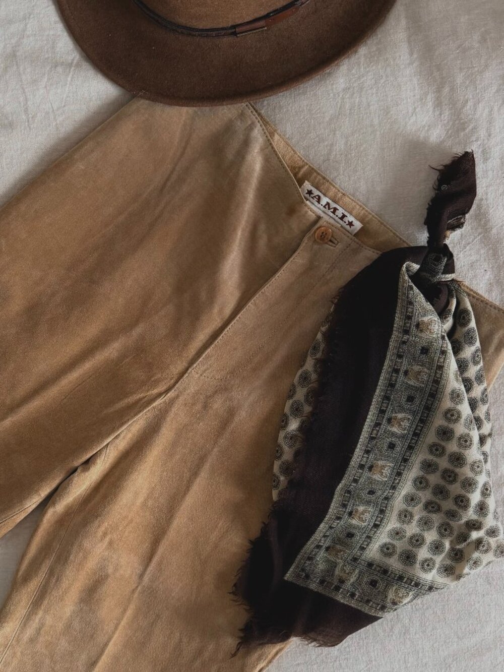 Vintage Camel Suede Leather Pants | High Rise Straight Leg Trousers
